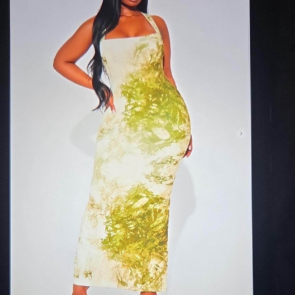Fashion Nova Green and White Maxi Dress